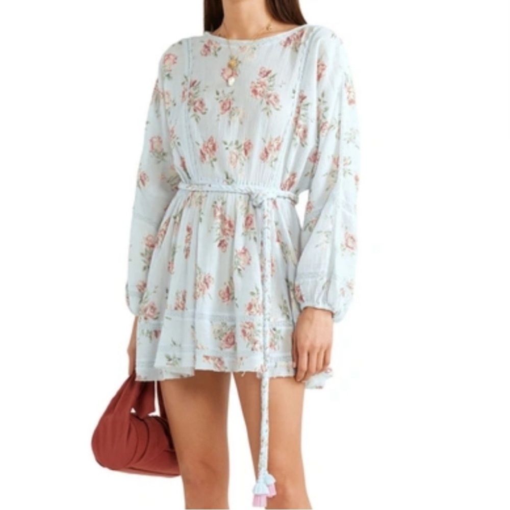 LoveShackFancy Noelle Crochet-trimmed Floral Mini Dress